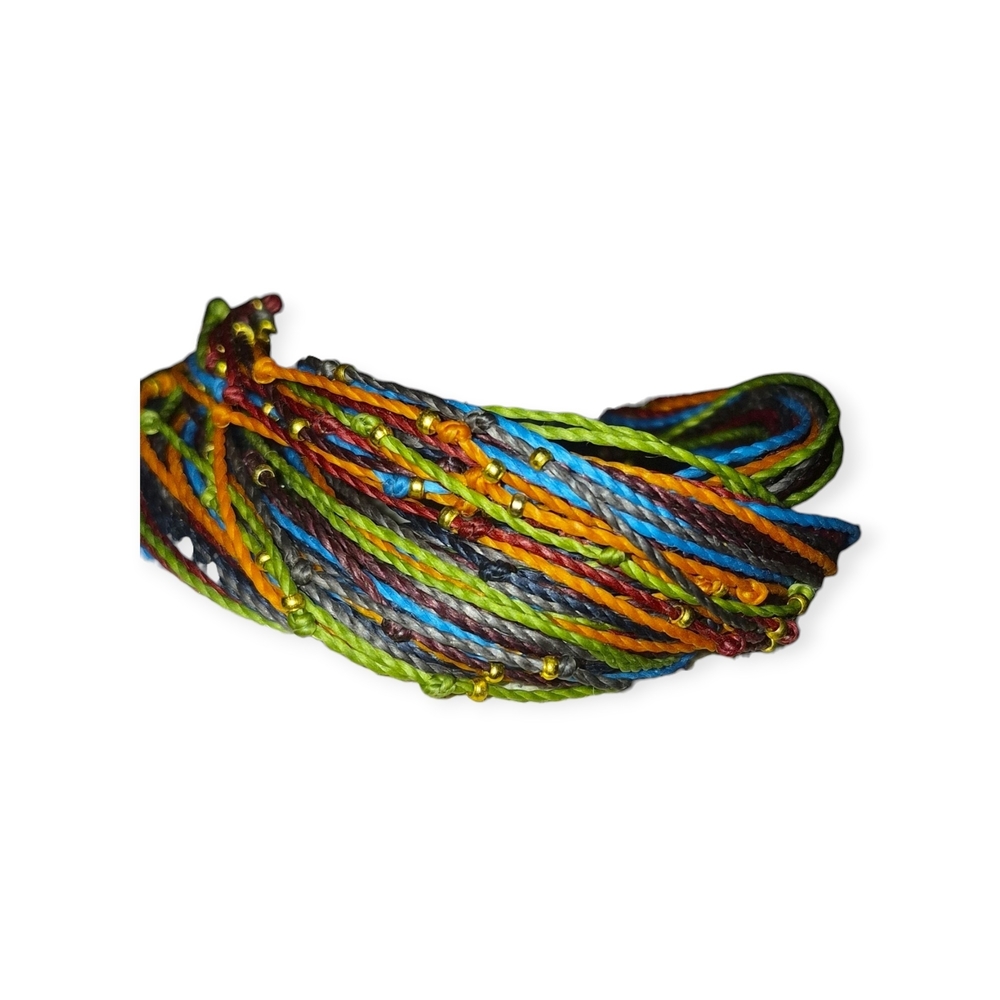 FESTIVAL BRACELET. Multi Color Waxed Strings W/Mini Gold Balls. Fully Adjustable